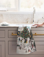 BESPOKE LETTERPRESS The Xmas Village Tea Towel