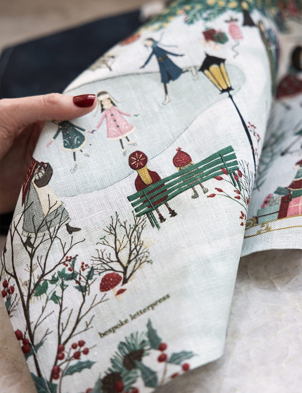 BESPOKE LETTERPRESS The Xmas Village Tea Towel