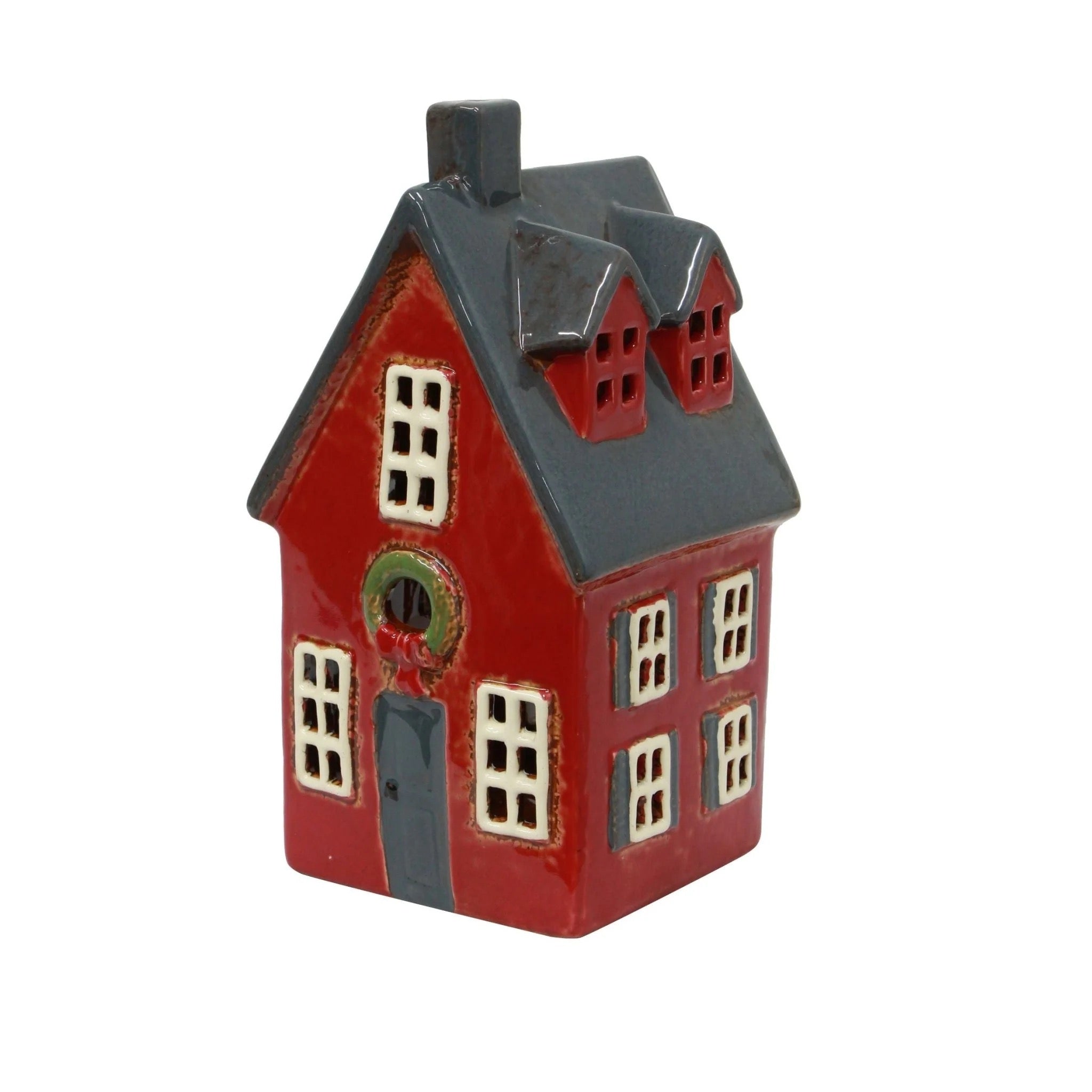 Alsace Tea Light House Cottage Red with Wreath