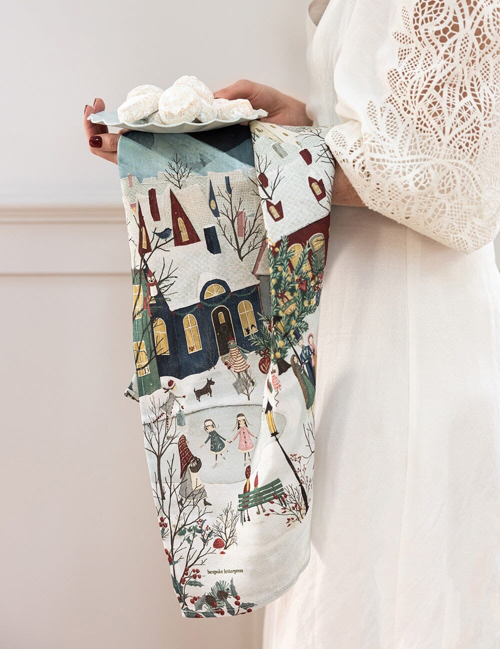 BESPOKE LETTERPRESS The Xmas Village Tea Towel