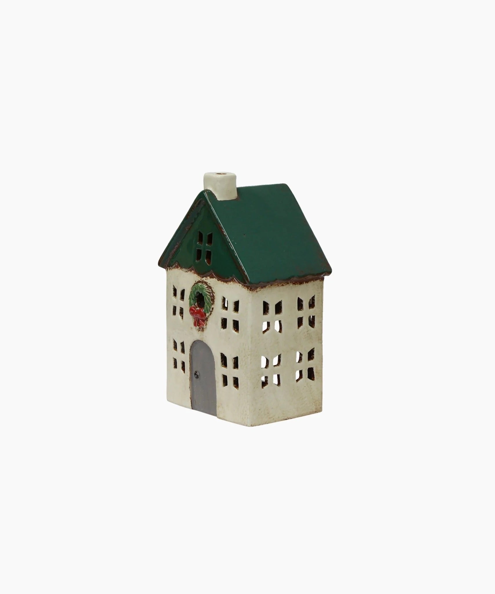 Christmas Tea Light House Green with Wreath Small