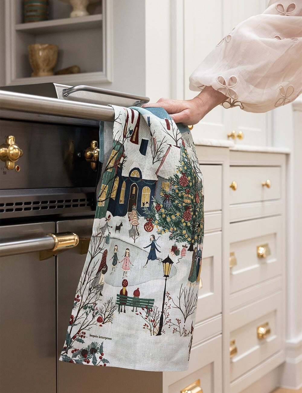 BESPOKE LETTERPRESS The Xmas Village Tea Towel