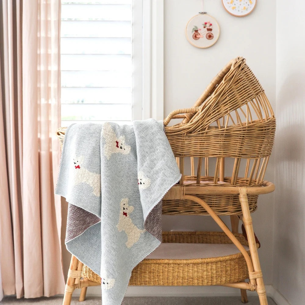 ALIMROSE Westie Puppy Cotton Knit Baby Blanket