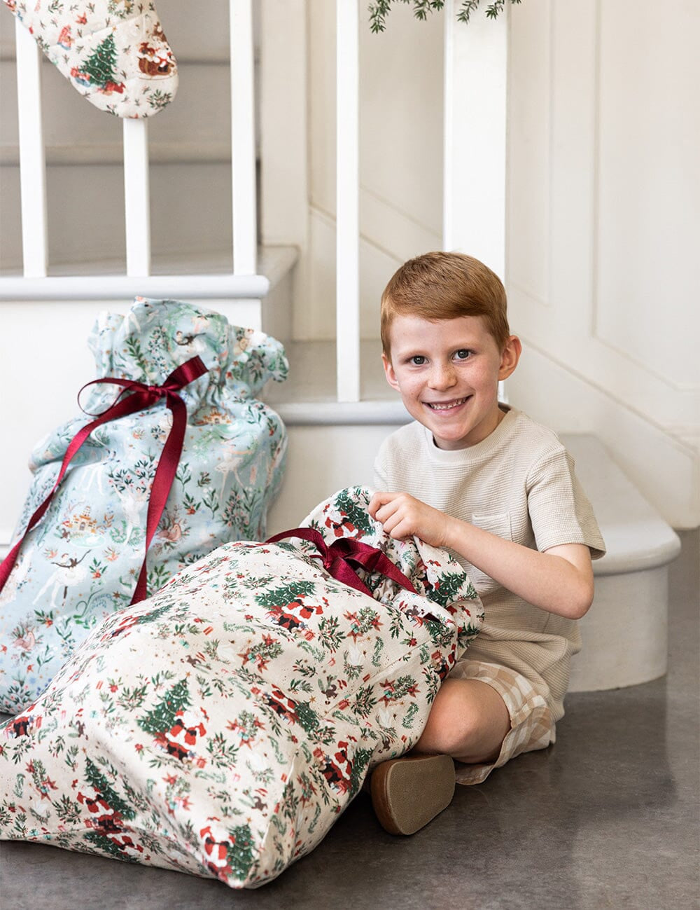 Bespoke Jolly Santa Linen Santa Sack