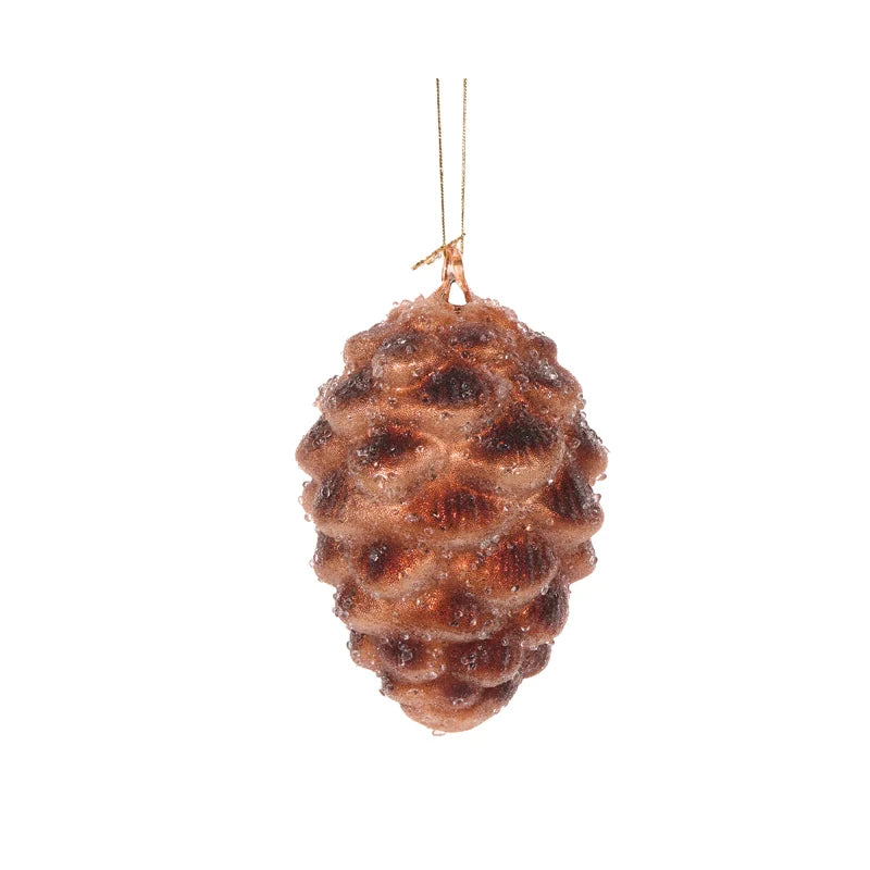 Frosted Light Brown Long Pinecone Bauble