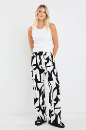 Stories to be told Metropolitan Black Ivory Print Wideleg Pants