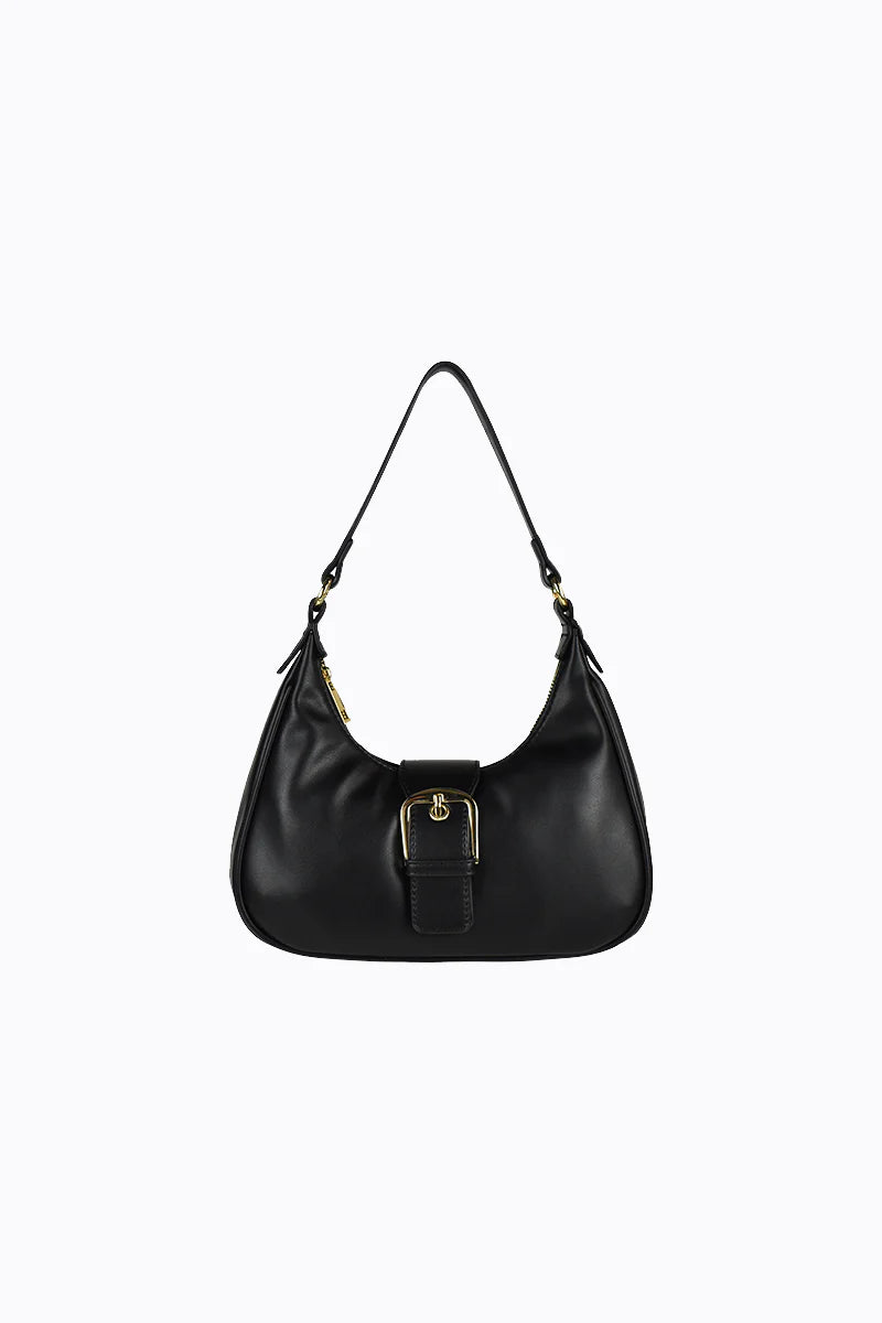 Millie Scoop Shoulder Bag with Buckle - Black Croc Gold