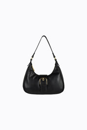 Millie Scoop Shoulder Bag with Buckle - Black Croc Gold