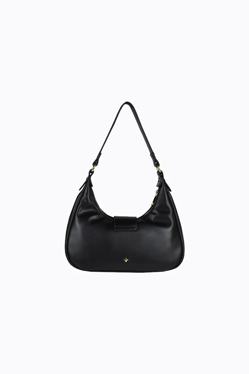Millie Scoop Shoulder Bag with Buckle - Black Croc Gold