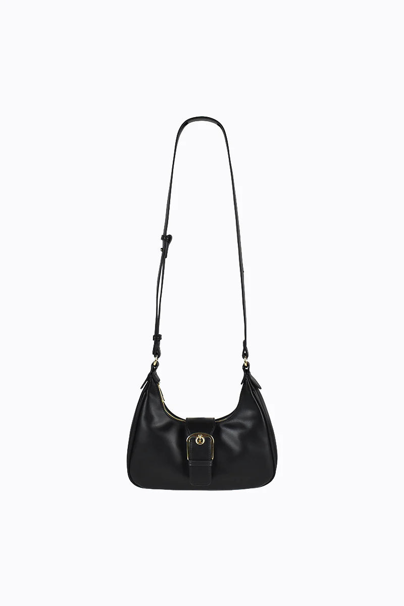 Millie Scoop Shoulder Bag with Buckle - Black Croc Gold
