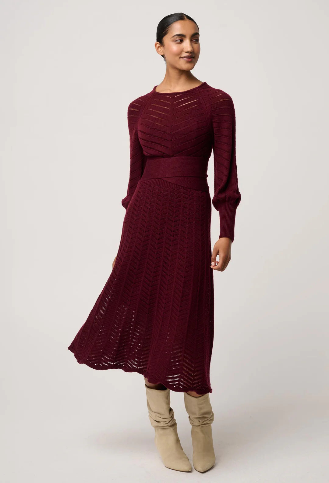 Once Was Mirelle Wool Blend Knit Dress in Bordeaux