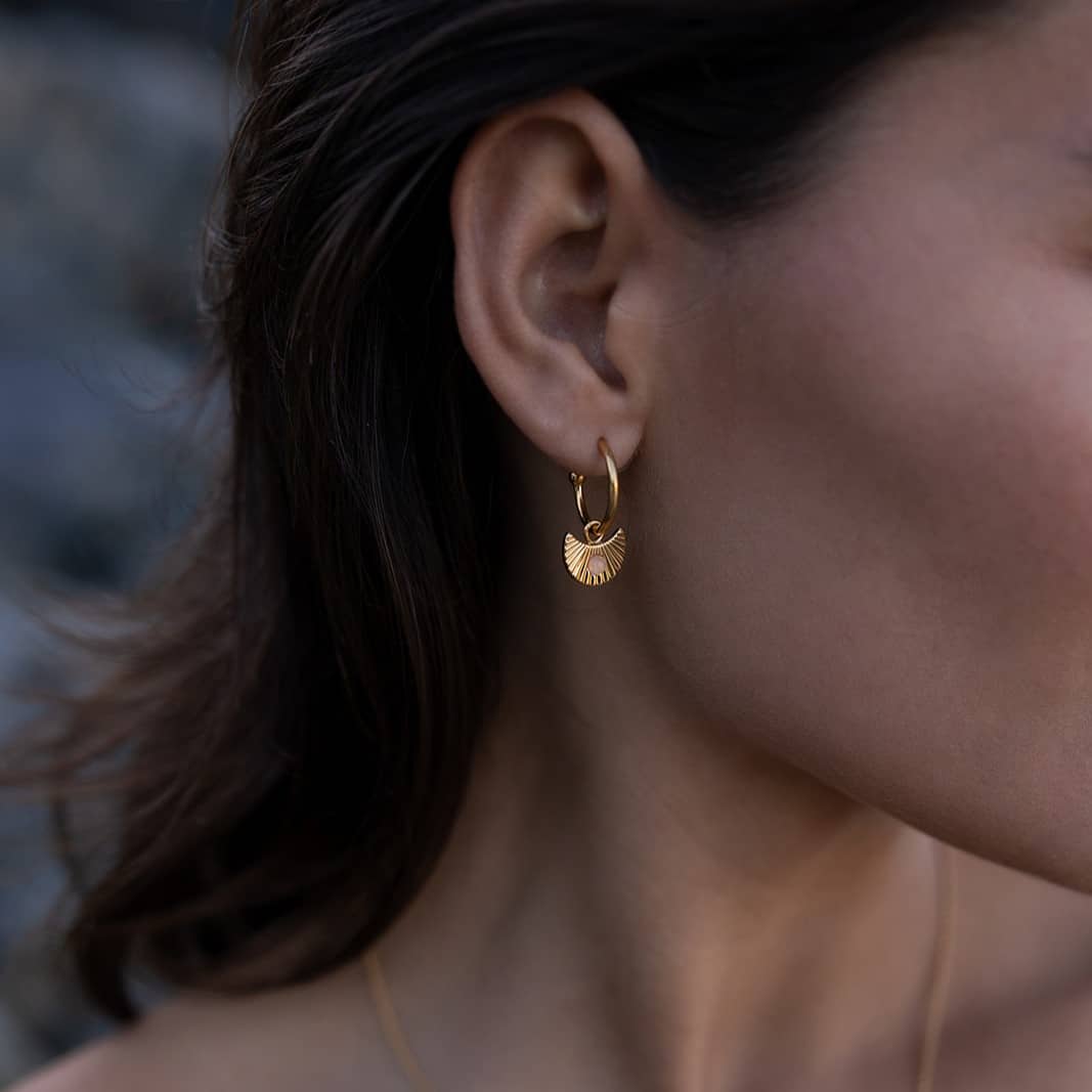 Love Lunamei Moon Gazer Earring in Gold with Rose Quartz