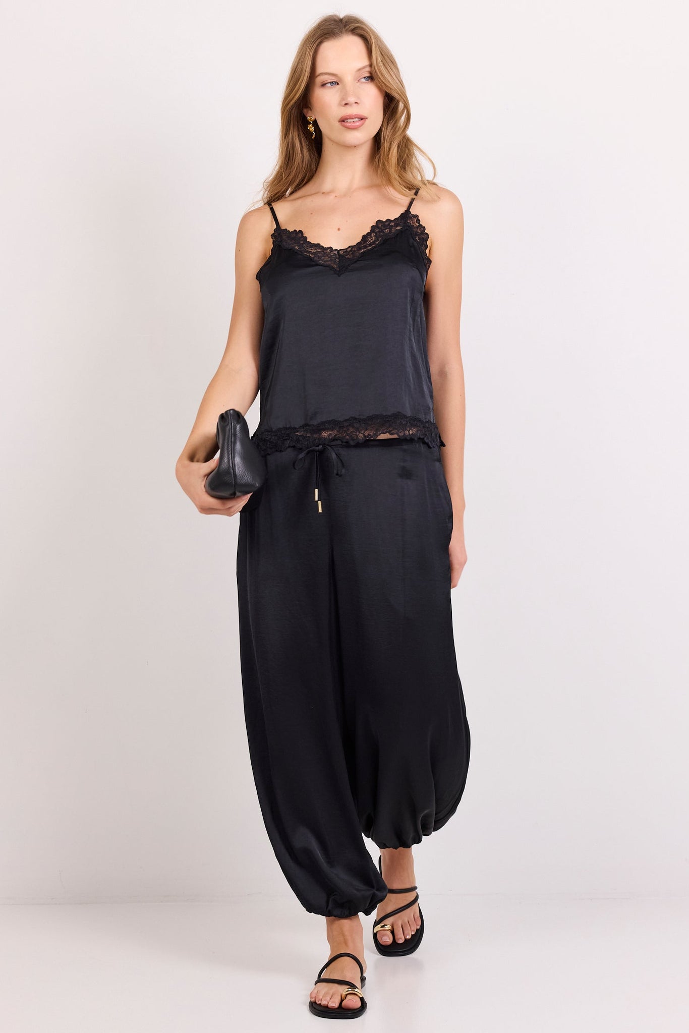 Fluidity Black Satin Balloon Pull On Pants – side