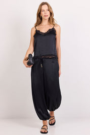 Fluidity Black Satin Balloon Pull On Pants – side