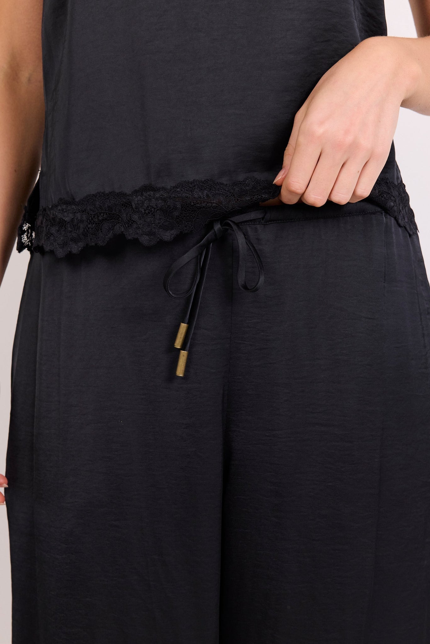 Fluidity Black Satin Balloon Pull On Pants – back