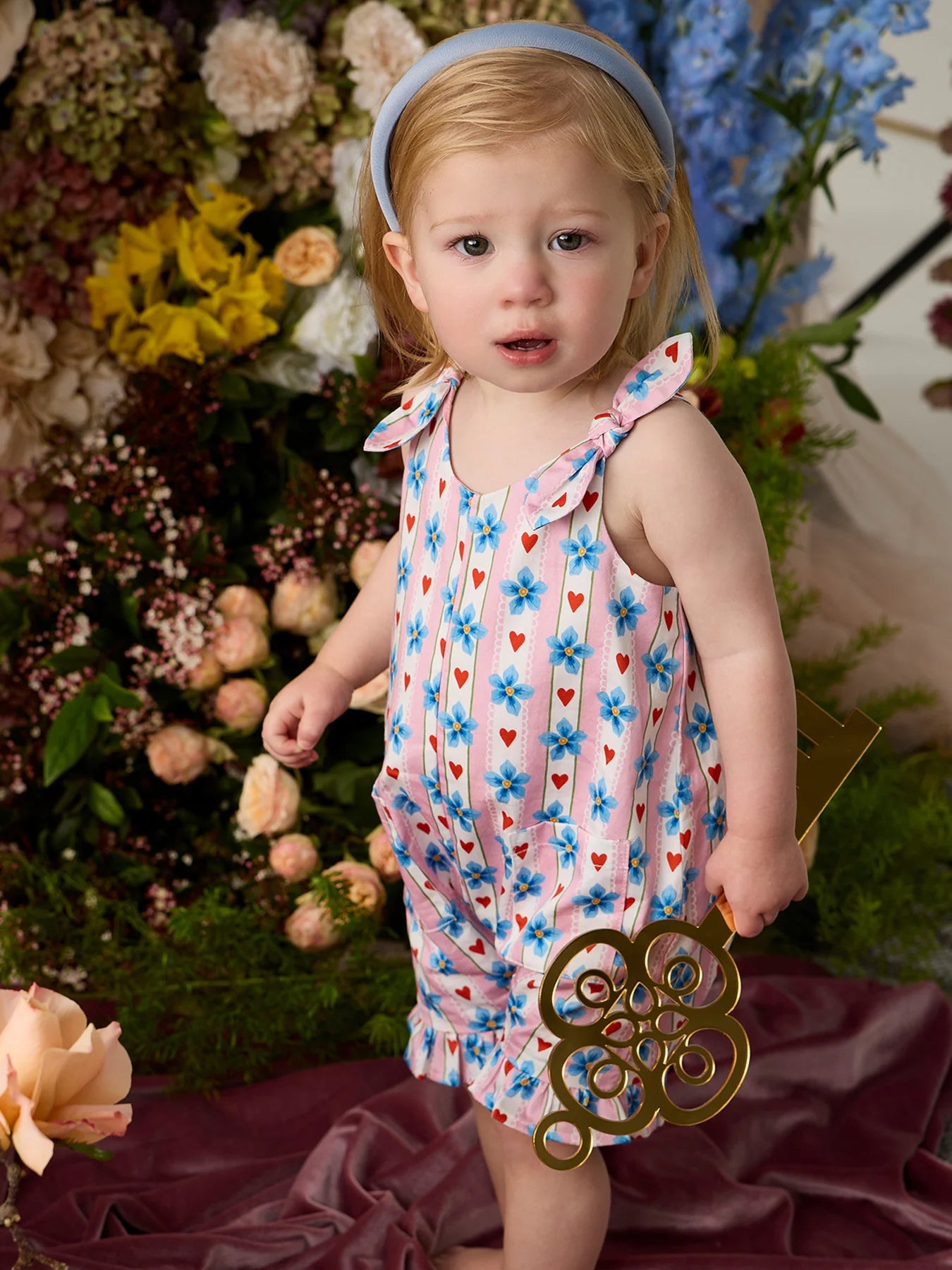 ‘Heirloom Treasures’ Heart Tie Romper in Heart Stripe