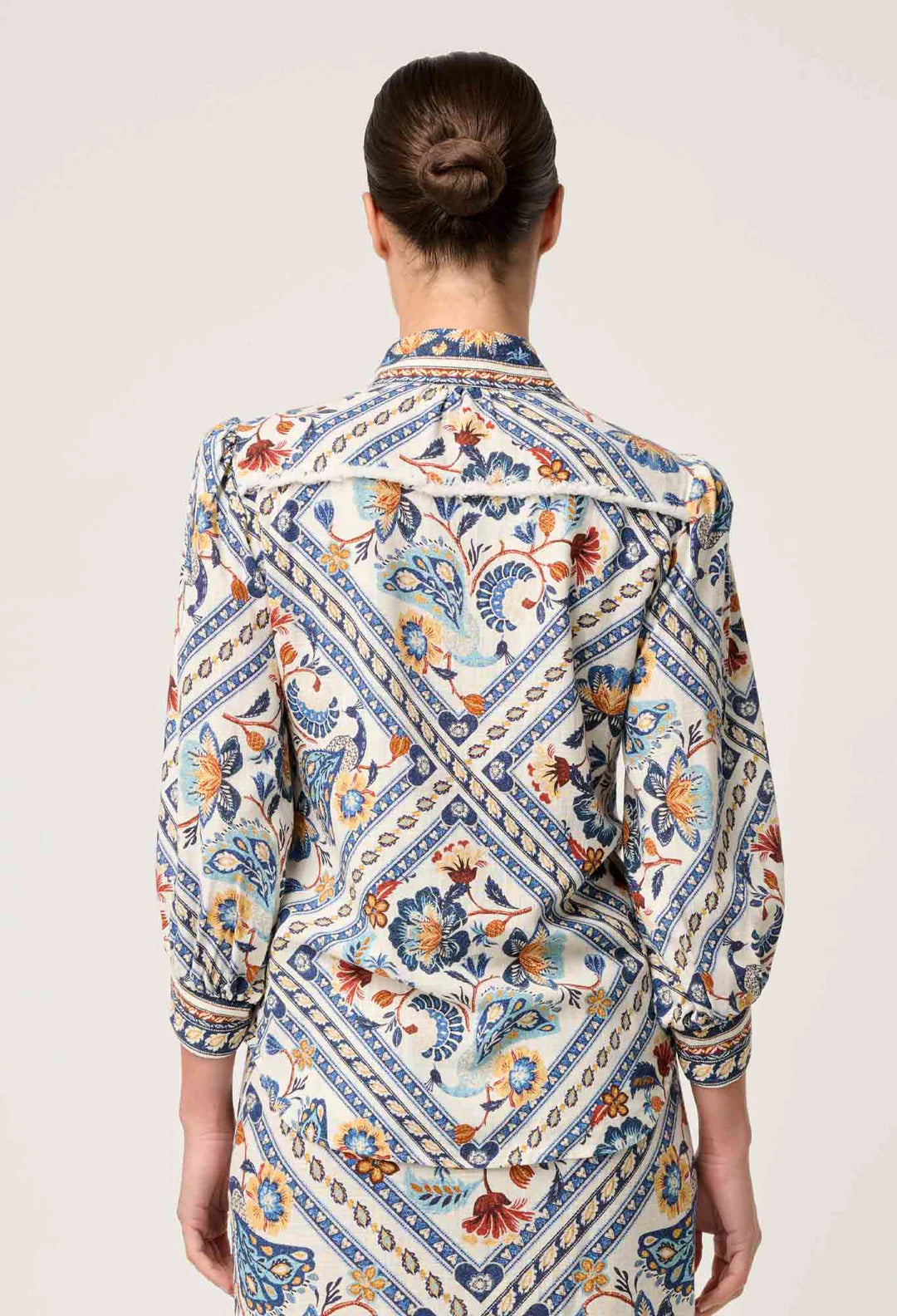 ONCE WAS Alexis linen viscose contrast trim fringe shirt