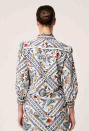 ONCE WAS Alexis linen viscose contrast trim fringe shirt