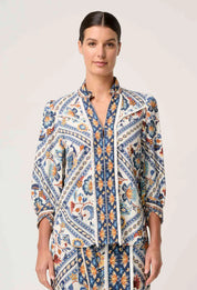 ONCE WAS Alexis linen viscose contrast trim fringe shirt
