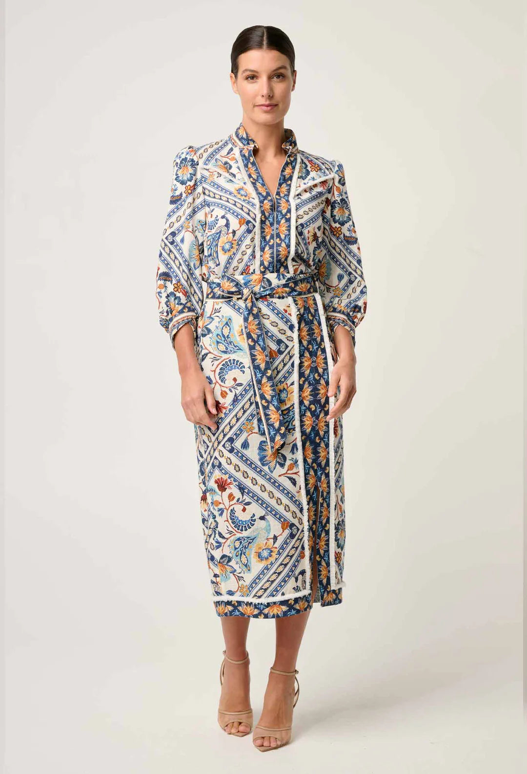 ONCE WAS Alexis linen viscose contrast trim fringe shirt