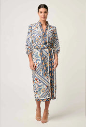 ONCE WAS Alexis linen viscose contrast trim fringe shirt