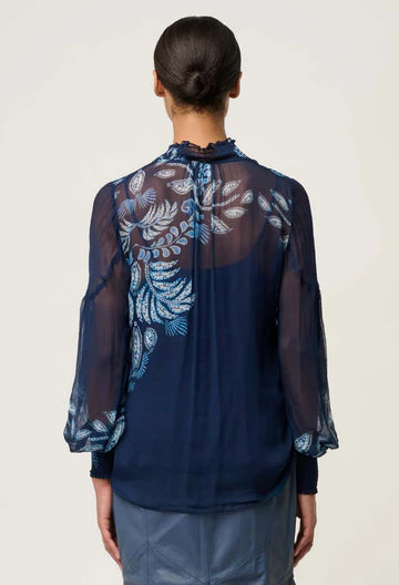 Once Was Colette Viscose Chiffon Print Shirred Collar Blouse