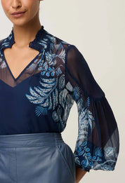 Once Was Colette Viscose Chiffon Print Shirred Collar Blouse