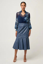 Once Was Colette Viscose Chiffon Print Shirred Collar Blouse