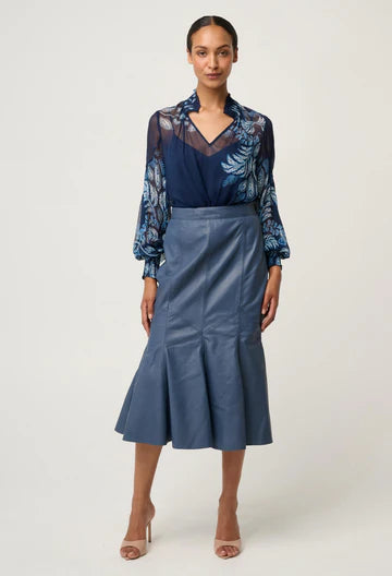 Once Was Colette Viscose Chiffon Print Shirred Collar Blouse