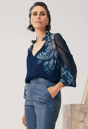 Once Was Colette Viscose Chiffon Print Shirred Collar Blouse