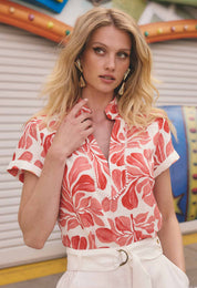 Giselle Viscose Linen Trim Detail Top in Soleil Pavilion