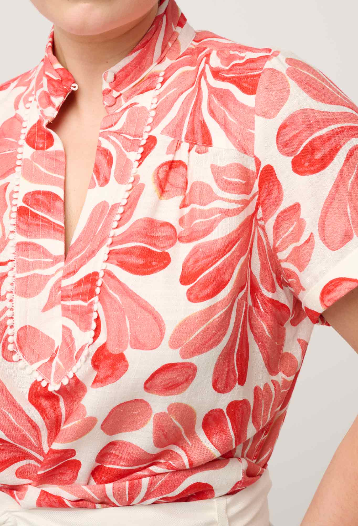 Giselle Viscose Linen Trim Detail Top in Soleil Pavilion
