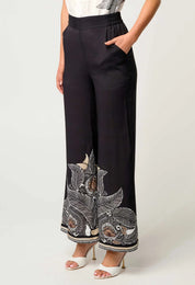 Once Was Willow Viscose Faille Contrast Panel Pant in Onyx Casablanca