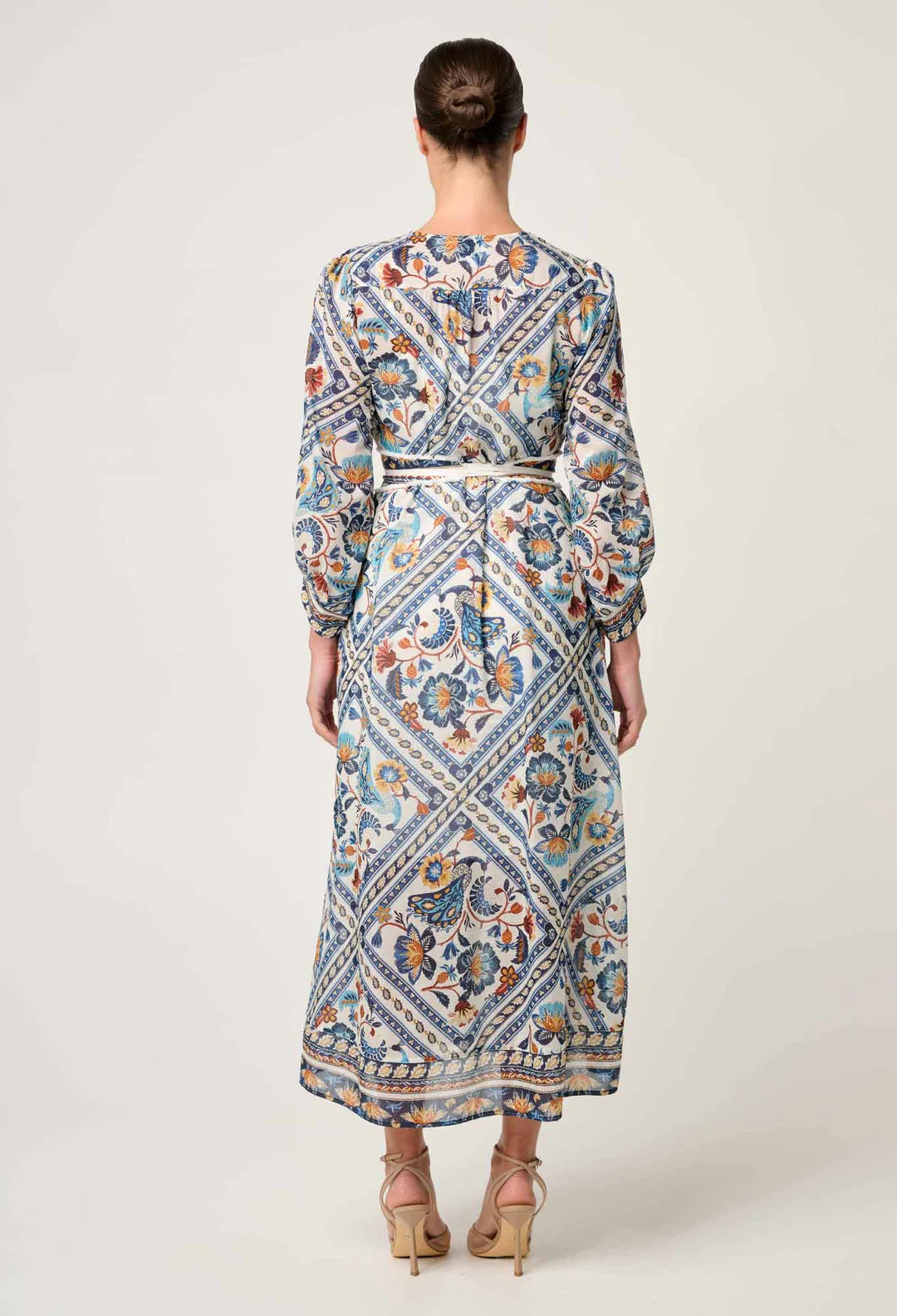 ONCE WAS Alexis contrast trim silk cotton midi dress