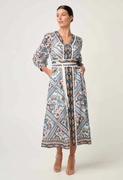 ONCE WAS Alexis contrast trim silk cotton midi dress