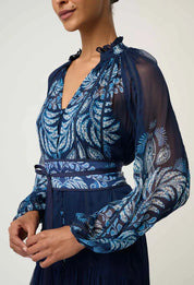 Once Was Sloane Viscose Chiffon Placement Print Midi