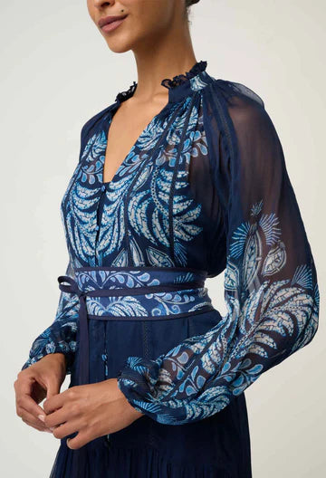 Once Was Sloane Viscose Chiffon Placement Print Midi