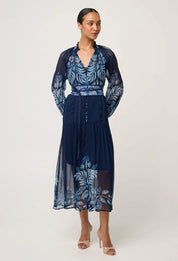 Once Was Sloane Viscose Chiffon Placement Print Midi