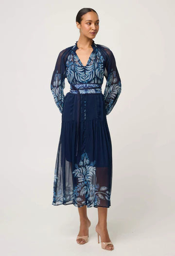 Once Was Sloane Viscose Chiffon Placement Print Midi