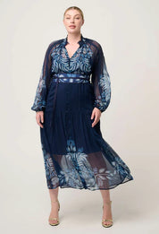 Once Was Sloane Viscose Chiffon Placement Print Midi