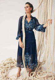 Once Was Sloane Viscose Chiffon Placement Print Midi