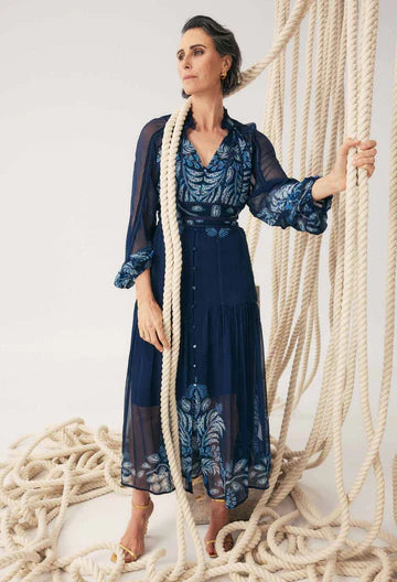 Once Was Sloane Viscose Chiffon Placement Print Midi