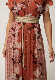 Perla Sheer Viscose Print Dress in Amber Vine