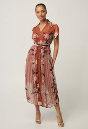 Perla Sheer Viscose Print Dress in Amber Vine