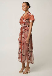 Perla Sheer Viscose Print Dress in Amber Vine