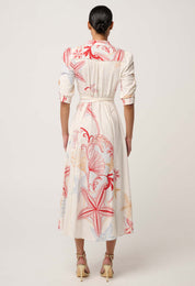 Xenia Viscose Linen Lace Trim Dress in Maritime Jewel