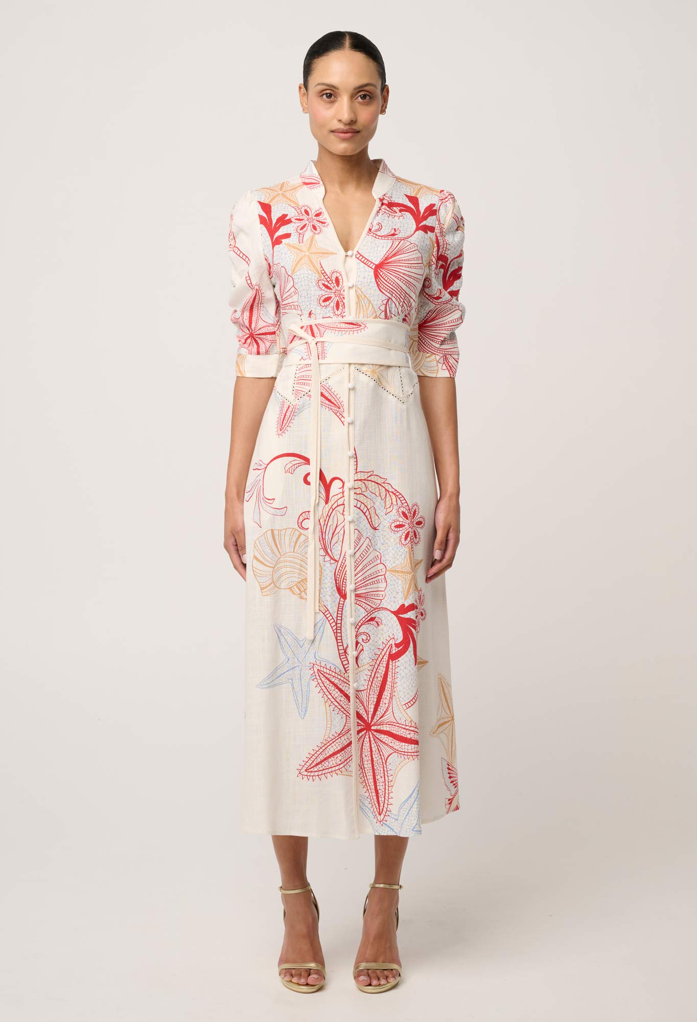 Xenia Viscose Linen Lace Trim Dress in Maritime Jewel