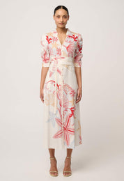 Xenia Viscose Linen Lace Trim Dress in Maritime Jewel