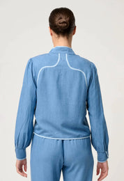 ONCE WAS Aurora Reversible Placement Print Linen Fringe Jacket