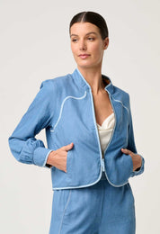 ONCE WAS Aurora Reversible Placement Print Linen Fringe Jacket